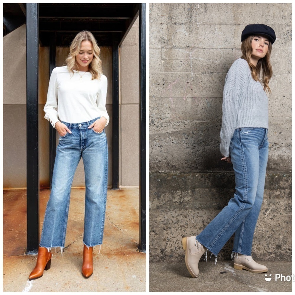 Moussy Vintage Ashley‎ Wide Straight Leg Blue Jeans Distressed Sz 29